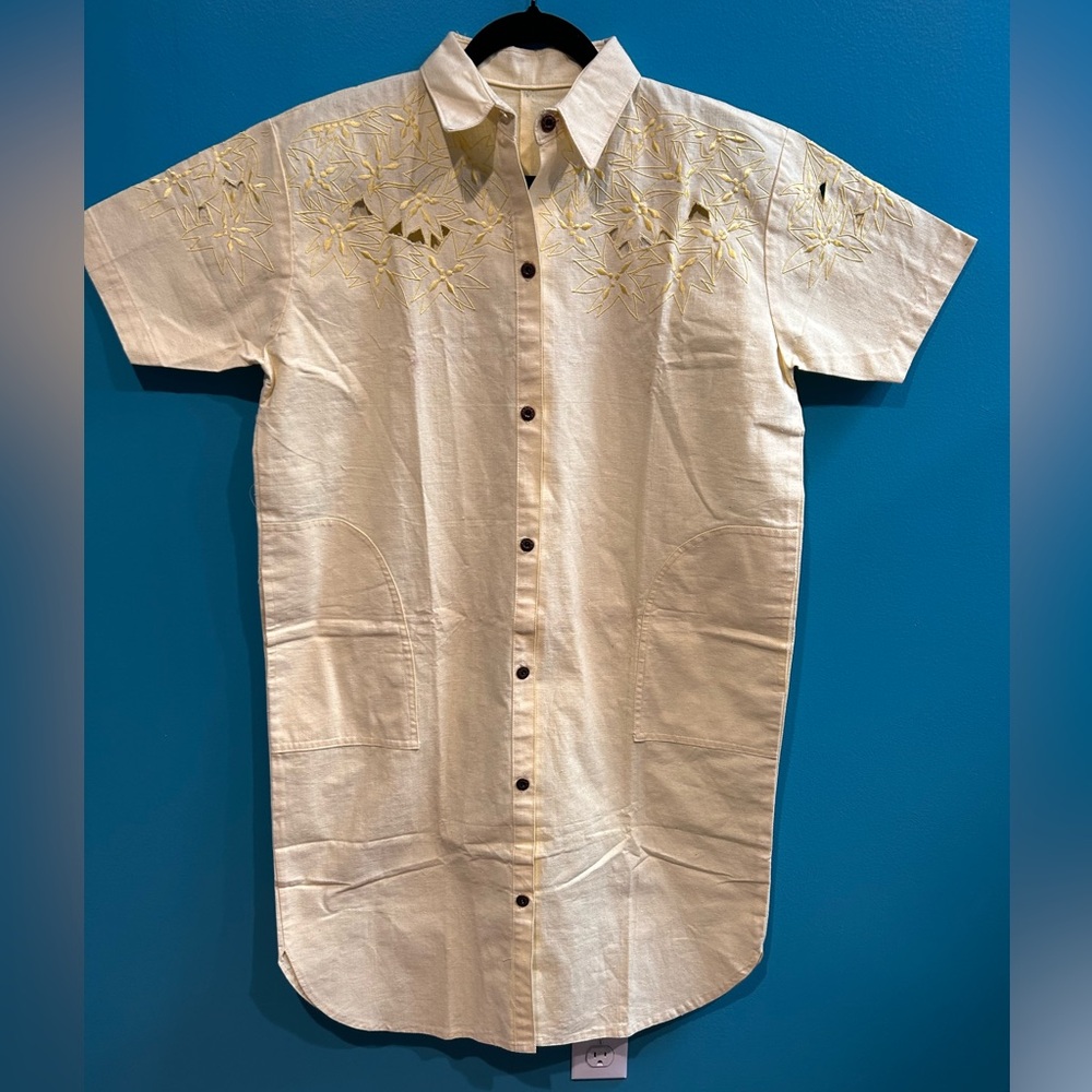 Handmade Shirt Dress Floral Cut Outs Cottagecore Collared